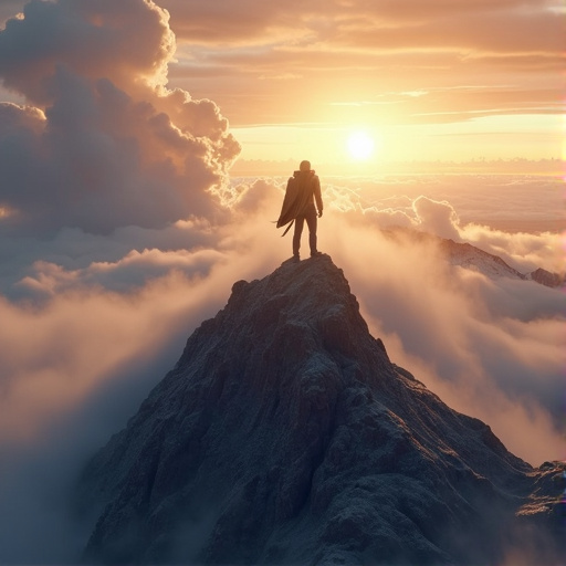 Solitude and Majesty: A Figure Silhouetted Against the Sunset