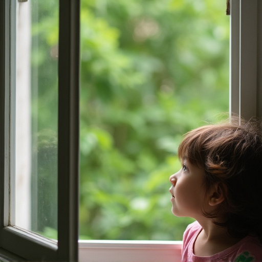 A Moment of Wonder: A Young Girl’s Gaze Through the Window