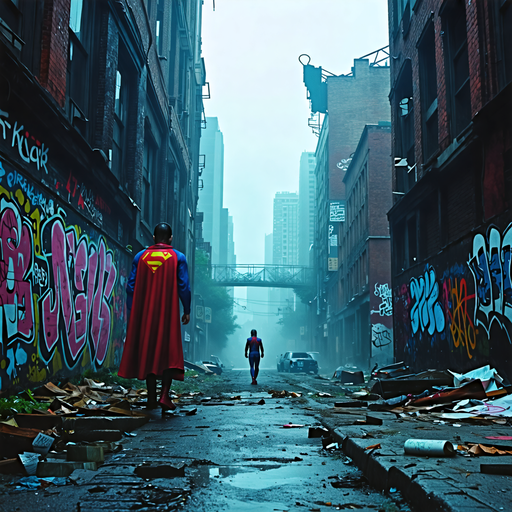 Clash in the Shadows: Two Heroes Collide in a Grimy Alley